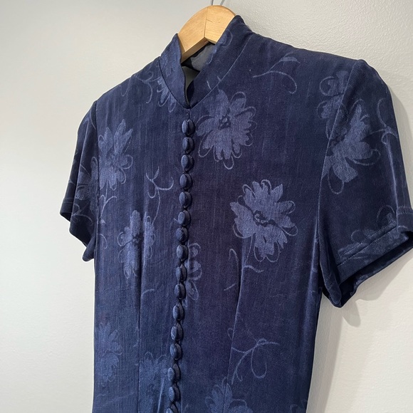 Vintage  Navy Blue Floral Patterned Dress by Joseph Ribkoff, Size 8P - Picture 2 of 7